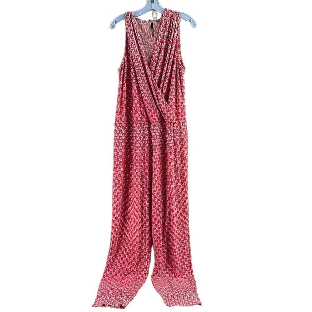 SKYE’S THE LIMIT Womens Wrap Top Jumpsuit Barrel Leg 3/4 Sleeve Geometric SZ XL